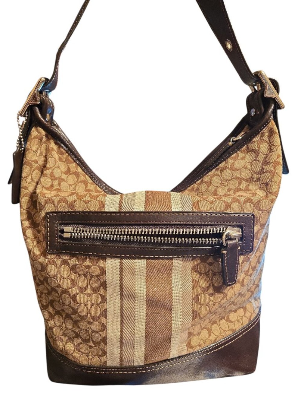 Coach Legacy 19918 Vintage Signature Shoulder Bag - Tan/Brown Jacquard & Leather - Picture 2 of 13